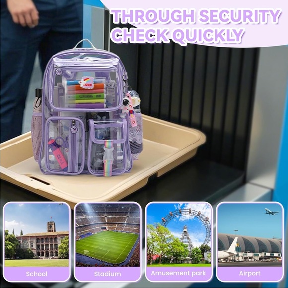 Purple Clear Backpack with Rainbow Accents heavy duty for school stadium approve - Picture 7 of 15